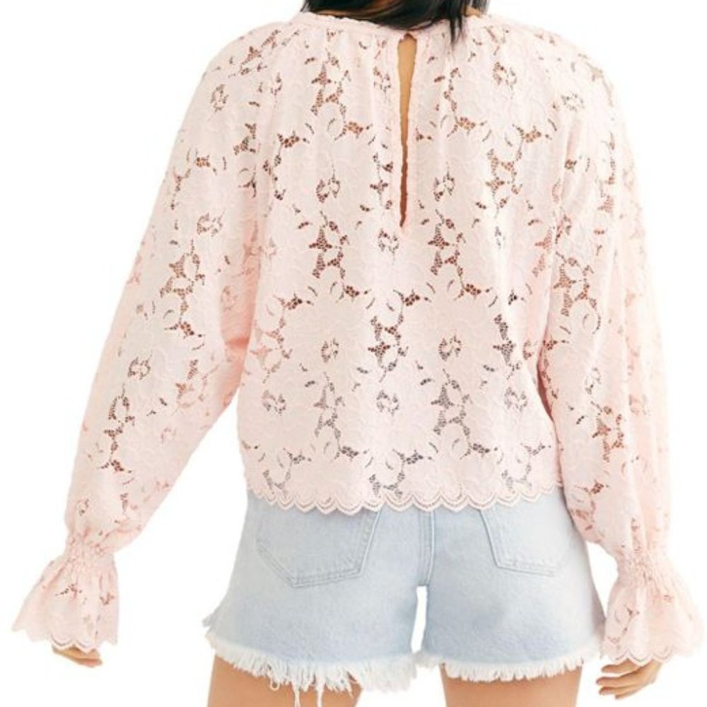 NWT Free People Pink Olivia Lace Blouse